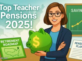 Best teacher pension plans USA 2025 classroom retirement scene