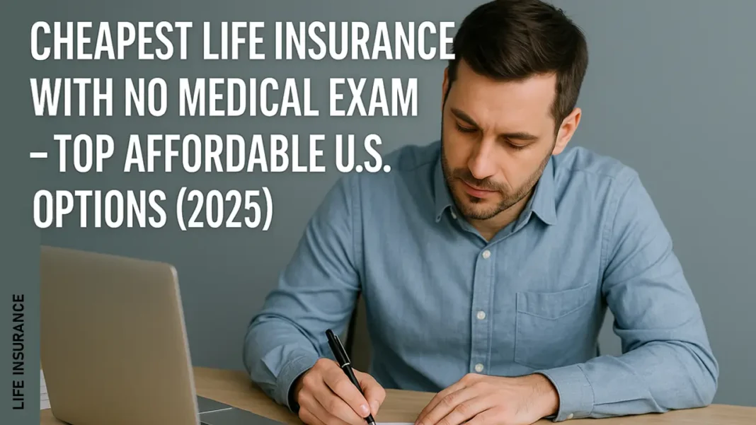 A man filling out a life insurance form, highlighting affordable no medical exam policies in the USA (2025)