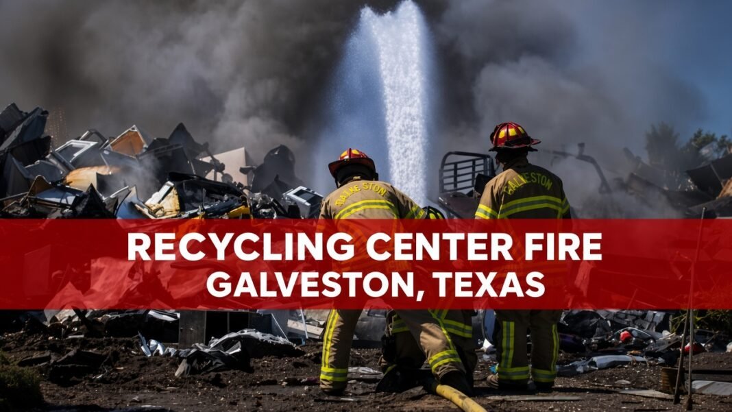 Galveston Recycling Center Fire Reported on 61st Street Galveston recycling center fire on 61st Street in Texas