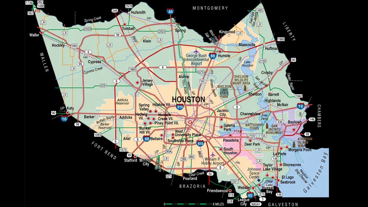 Houston Texas location map showing Harris County