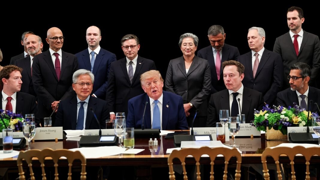 Jensen Huang Trump AI Alliance Grows as Debate Over AI Safety Intensifies Jensen Huang and Donald Trump during the growing AI policy debate